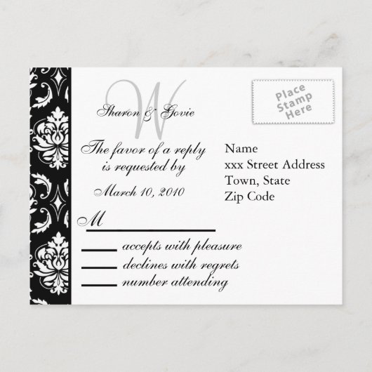 Custom UAWG Damask Wedding Postcard Einladungspostkarte (Rückseite)