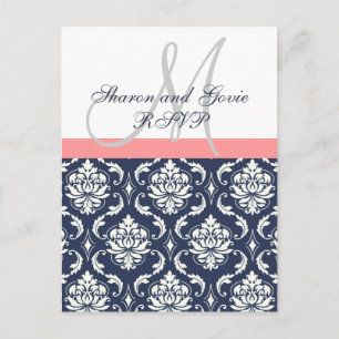 Custom UAWG Navy Damask Hochzeitskarte Einladungspostkarte
