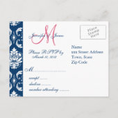 Custom UAWG Pink Navy Damask Hochzeitskarte Einladungspostkarte (Rückseite)