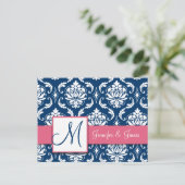 Custom UAWG Pink Navy Damask Hochzeitskarte Einladungspostkarte (Stehend Vorderseite)