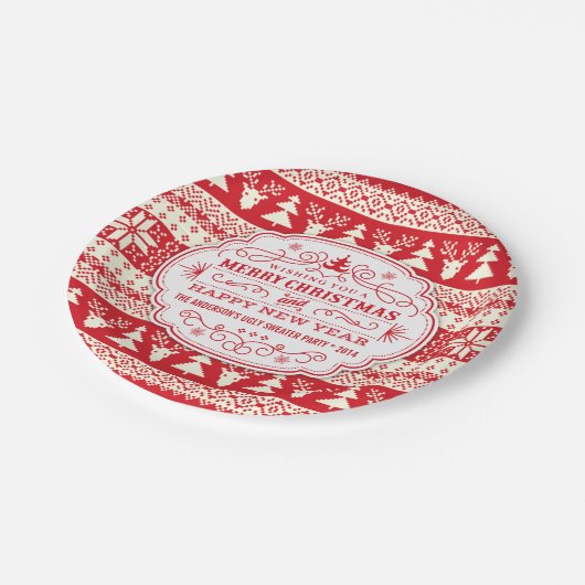 Custom Ugly Sweater Weihnachts-Party-Teller Pappteller (Schrägansicht)