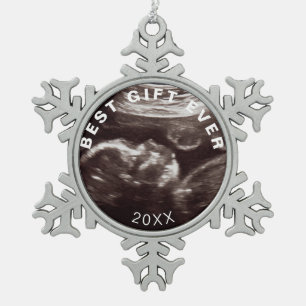 Custom Ultrasound Foto Bestes Geschenk jeden Abend Schneeflocken Zinn-Ornament
