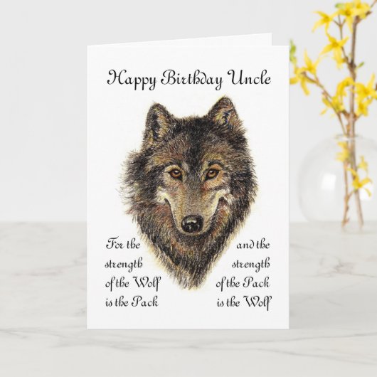Custom Uncle Birthday - Wolf and Pack Quote Karte (Gelbe Blume)