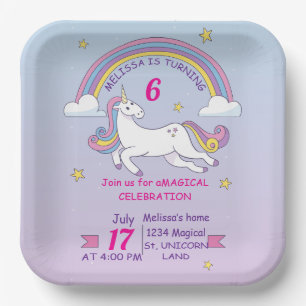 Custom Unicorn Birthday Square Plate - Girl Party Pappteller