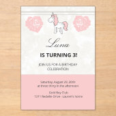 Custom Unicorn Cute Pink Birthday Party Invitation Acryleinladungen (Vorderseite)