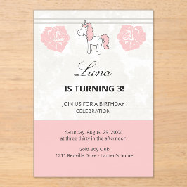 Custom Unicorn Cute Pink Birthday Party Invitation Acryleinladungen