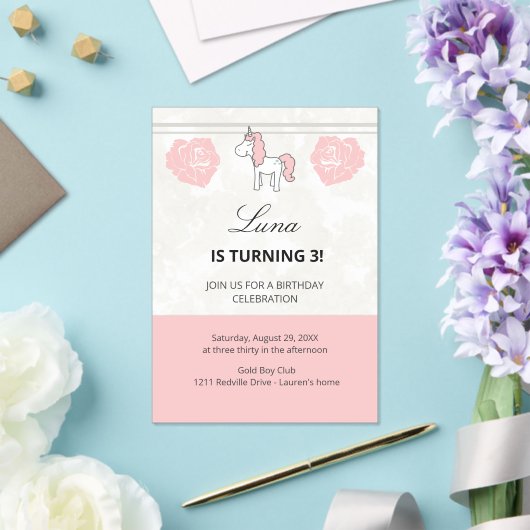 Custom Unicorn Cute Pink Birthday Party Invitation Acryleinladungen (In Situ (Hochzeit))