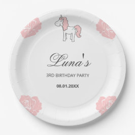 Custom Unicorn Cute Pink Birthday Party  Pappteller
