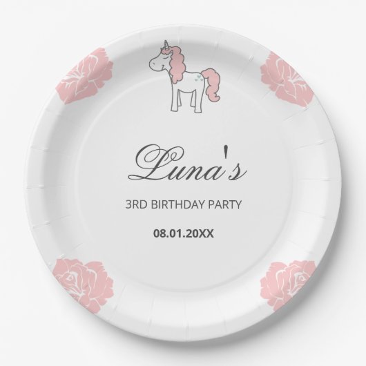 Custom Unicorn Cute Pink Birthday Party  Pappteller (Vorderseite)