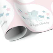 Custom Unicorn Cute Pink Blue Happy Birthday Geschenkpapier (Rolleneckpunkt)
