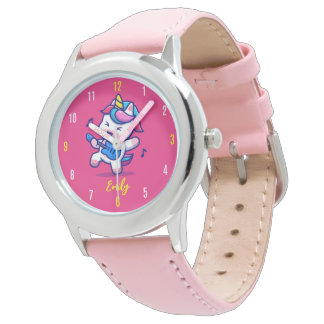 Custom Unicorn Girls Name Pink Strap Kinder beobac Armbanduhr