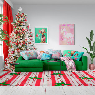 Custom Unicorn Pink Cute Girl Christmas Snowflake Kissen