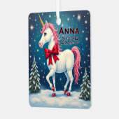 Custom Unicorn Red Bow Ornament Aus Metall (Vorderseite links)