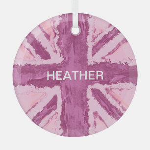 Custom Union Jack Painted UK Art Plum von Heva Wev Ornament Aus Glas