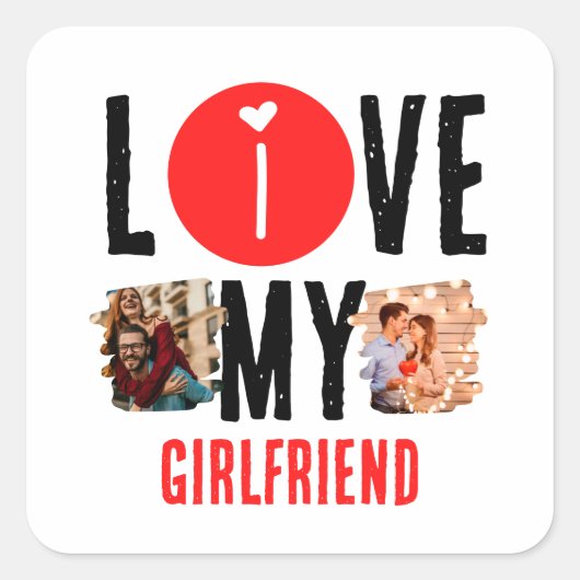 Custom Unique 2 Foto Collage I Liebe Meine Freundi Quadratischer Aufkleber (Vorderseite)