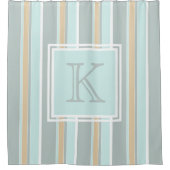 Custom Unique Seafoam Green White Tan Strip Art Duschvorhang (Vorderseite)