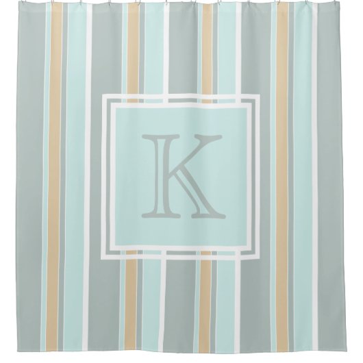 Custom Unique Seafoam Green White Tan Strip Art Duschvorhang (Vorderseite)
