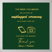 Custom Unplugged Zeremony Wedding Sign GREEN GOLD Foliendrucke (Vorderseite)