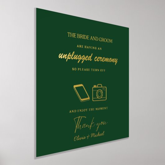 Custom Unplugged Zeremony Wedding Sign GREEN GOLD Foliendrucke (Ablage )
