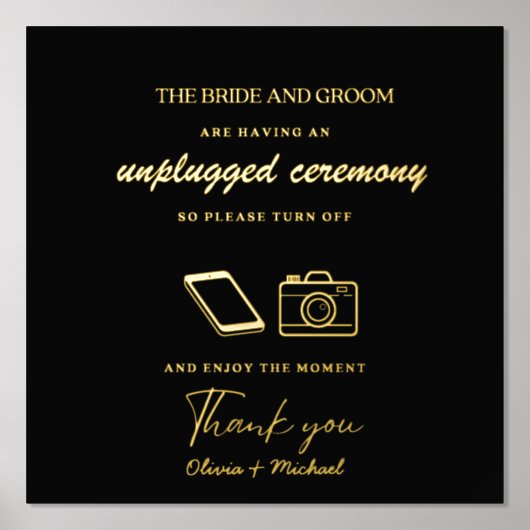 Custom Unplugged Zeremony Wedding Sign Real Foil Foliendrucke (Vorderseite)