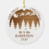 Custom Unser erstes Weihnachtscouple Foto auf zwei Keramik Ornament (Hinten)