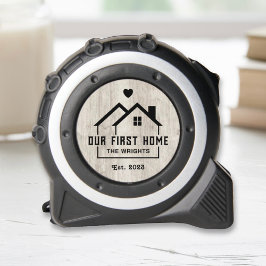 Custom unsere erste Zuhause Rustic Gray Wood Maßband