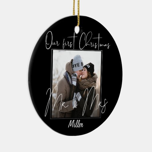Custom | Unsere ersten Weihnachten als Mr. & Mrs. Keramik Ornament (Rechts)