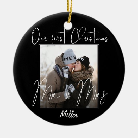 Custom | Unsere ersten Weihnachten als Mr. & Mrs. Keramik Ornament (Vorne)