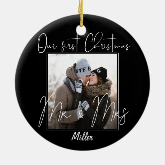 Custom | Unsere ersten Weihnachten als Mr. & Mrs. Keramik Ornament (Hinten)