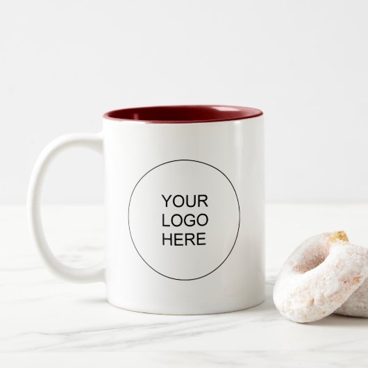 Custom Upload Company Logo Trendy Maroon and White Zweifarbige Tasse (Mit Donut)