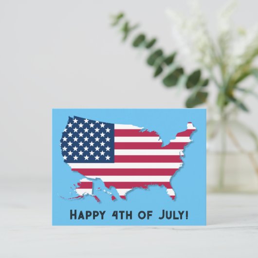 Custom US Map Flag Red White Blue Happy 4. Juli Postkarte (Stehend Vorderseite)