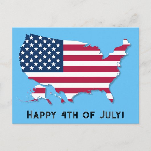 Custom US Map Flag Red White Blue Happy 4. Juli Postkarte (Vorderseite)