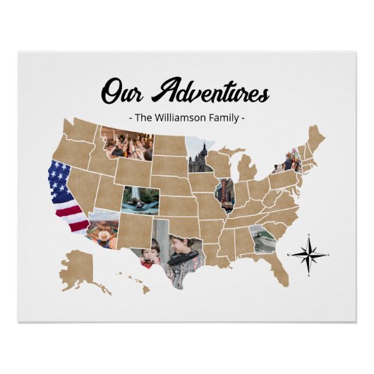 Custom USA Family Travel Add Your Fotos Collage Poster (Vorderseite)