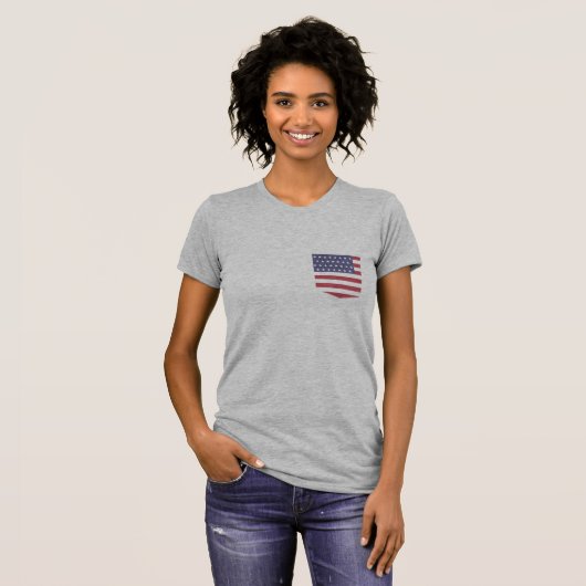 Custom USA Flag Pocket T-Shirt, Patriotic Fake Poc T-Shirt (Vorne ganz)