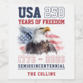 Custom USA Patriotic America's 250th Anniversary Weinetikett (Einzelnes Label)