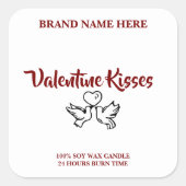 Custom Valentine Candle Labels – Love Birds Design Quadratischer Aufkleber (Vorderseite)