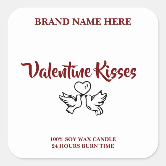 Custom Valentine Candle Labels – Love Birds Design Quadratischer Aufkleber (Vorderseite)