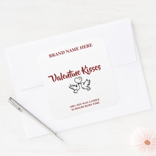 Custom Valentine Candle Labels – Love Birds Design Quadratischer Aufkleber (Umschlag)