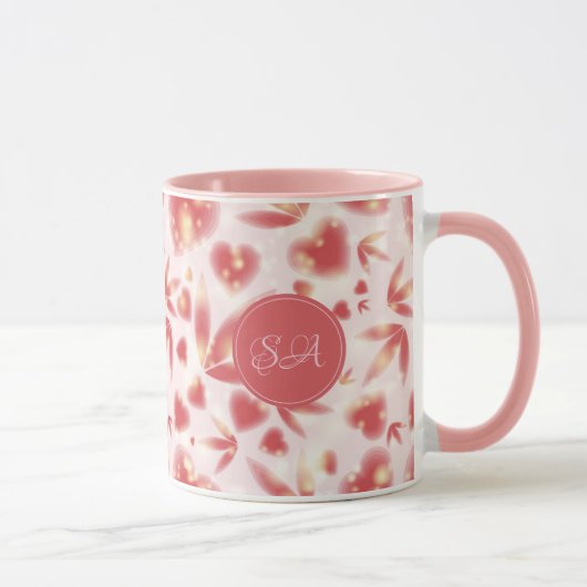 Custom Valentine Day Pink Hearts Shiny Dots Light Tasse (Rechts)
