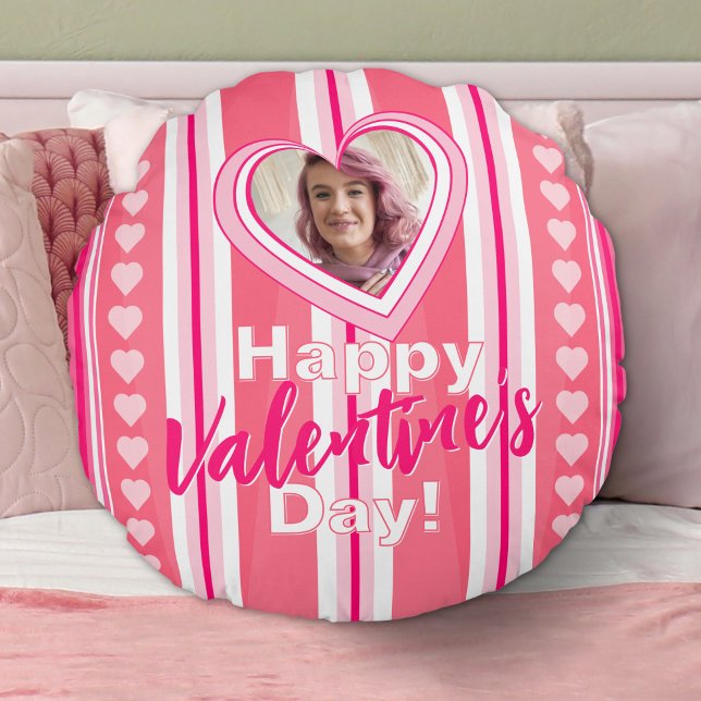 Custom Valentine Day Stripes Rundes Kissen (Von Creator hochgeladen)