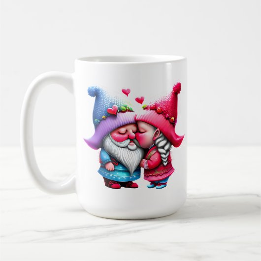Custom Valentine Gnome Kissing Couple Sweethearts Kaffeetasse (Links)