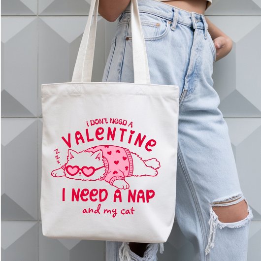 Custom Valentine Nap and Cat Funny Tote Bag Tragetasche