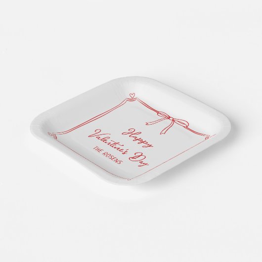 Custom Valentine's Day Party Niedlich Red Bow Hear Pappteller (Gewinkelt)
