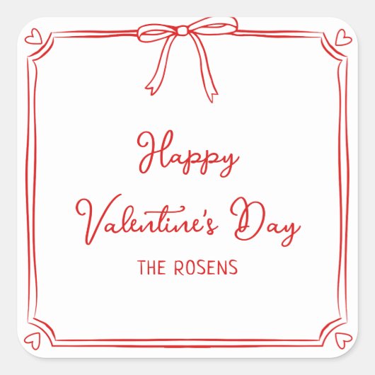 Custom Valentine's Day Party Niedlich Red Bow Hear Quadratischer Aufkleber (Vorderseite)