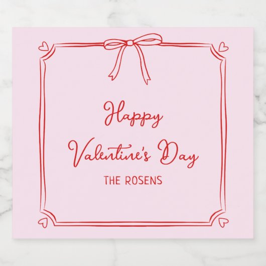 Custom Valentine's Day Party Niedlich Red Bow Hear Schaumweinetikett (Einzelnes Label)