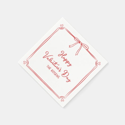 Custom Valentine's Day Party Niedlich Red Bow Hear Serviette (Ecke)