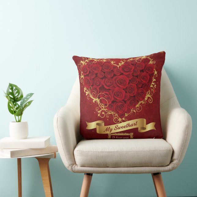 Custom Valentine'S Red Rose Heart Love  Kissen (Stuhl )