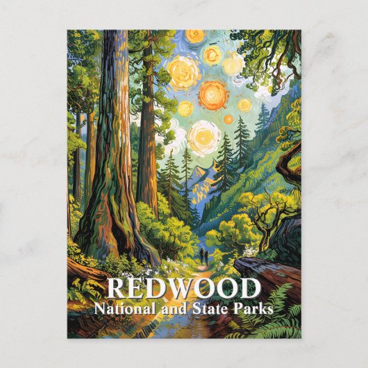 Custom Van Gogh Redwood National Park Hiking Trail Postkarte (Vorderseite)