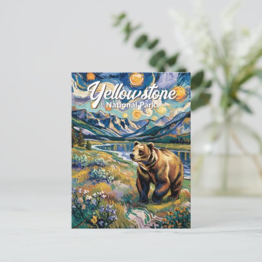 Custom Van Gogh Yellowstone Nationalpark Bear Postkarte (Stehend Vorderseite)