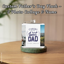 Custom Vatertag Flask - 2 Foto Collage & Name Flachmann